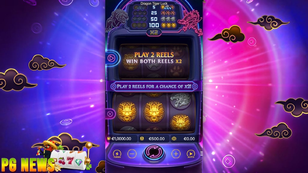Nikmati keseruan dalam permainan slot online Dragon Tiger Luck dari PG Soft yang menggunakan tema mitologi Asia yang menghadirkan simbol naga emas dan harimau perak yang melambangkan kekuatan dan keberuntungan, dikemas dalam tampilan yang simpel tapi mewah.